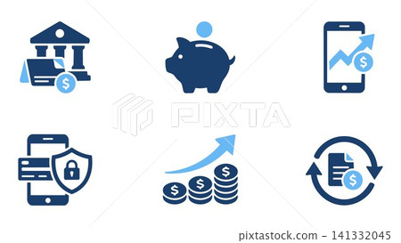 Financial investment and banking growth icon collection with investment piggybank security document accounting financial Financial investment and banking growth icon collection with investment piggybank security document accounting financial 141332045