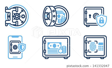 Vault and security icon set for banking and asset protection with security protection biometric fingerprint investment Vault and security icon set for banking and asset protection with security protection biometric fingerprint investment 141332047