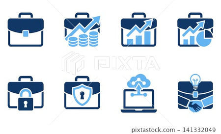 Business briefcase icon set for finance and corporate data management with briefcase business management corporate security Business briefcase icon set for finance and corporate data management with briefcase business management corporate security 141332049