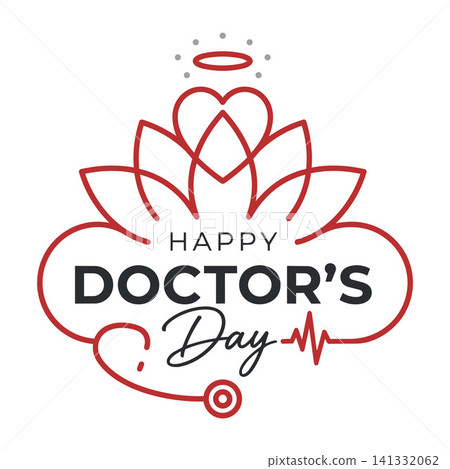 Happy doctor's day logo with lotus floral and heart motif stethoscope healthcare celebration physician medicine hospital Happy doctor's day logo with lotus floral and heart motif stethoscope healthcare celebration physician medicine hospital 141332062