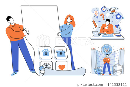 People planning strategy and office work vector illustration. Teamwork, project management, corporate goals, business development, professional tasks, organizational structure. Employees organizing People planning strategy and office work vector illustration. Teamwork, project management, corporate goals, business development, professional tasks, organizational structure. Employees organizing 141332111