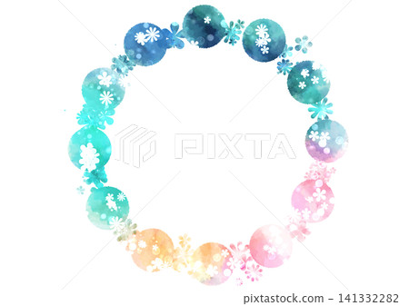 A round, watercolor-painted, refreshing, cute, and whimsical flower wreath frame. A round, watercolor-painted, refreshing, cute, and whimsical flower wreath frame. 141332282