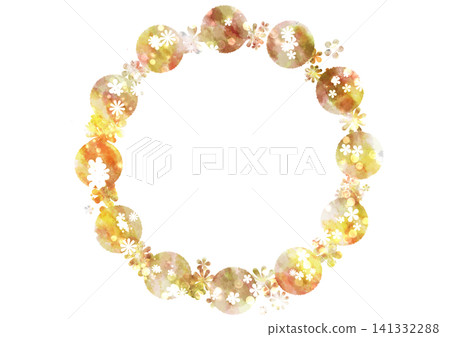 A round, watercolor-painted, refreshing, cute, and whimsical flower wreath frame. 141332288