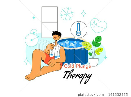 Cold Plunge Therapy Vector Illustration Featuring Ice Bath Recovery, Wellness Treatment, Muscle Recovery, Health Therapy, and Athletic Rehabilitation Cold Plunge Therapy Vector Illustration Featuring Ice Bath Recovery, Wellness Treatment, Muscle Recovery, Health Therapy, and Athletic Rehabilitation 141332355