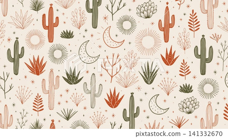 Seamless Pattern Desert Boho Mid Century Modern Seamless Pattern Desert Boho Mid Century Modern 141332670