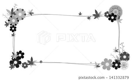 Cute autumn-colored botanical frame: Stylish background material featuring cosmos and maple leaves. Cute autumn-colored botanical frame: Stylish background material featuring cosmos and maple leaves. 141332879