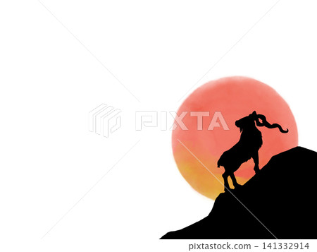 一隻綿羊的剪影站在懸崖上,背景是冉冉升起的太陽(留有一些空白)。 一隻綿羊的剪影站在懸崖上,背景是冉冉升起的太陽(留有一些空白)。 141332914