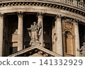 Close-up of the detailed architectural elements on the exterior of St. Paul's Cathedral in London 141332929