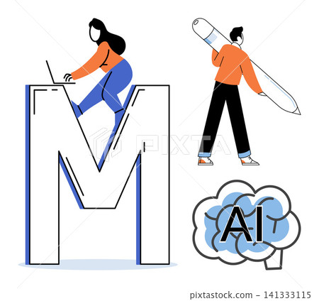 People working with technology and artificial intelligence vector illustration. Software development, machine learning, digital innovation, data analysis, creative design, tech progress. Programmers People working with technology and artificial intelligence vector illustration. Software development, machine learning, digital innovation, data analysis, creative design, tech progress. Programmers 141333115