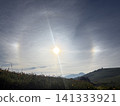 A sun dog and halo appeared over the Utsukushigahara Plateau, with summer daylilies and a blue sky. Nagano Prefecture. 141333921