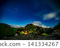 Night view of Mt. Tsurugi and the starry sky at the campsite 141334267