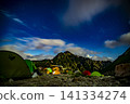 Night view of Mt. Tsurugi and the starry sky at the campsite 141334274