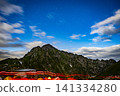 Before dawn on Mount Tsurugi, the starry sky and the trails of light from climbers' headlamps. 141334280