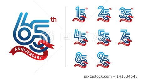 Set of happy anniversary line ribbon number Set of happy anniversary line ribbon number 141334545