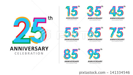 Set of happy anniversary modern color line number Set of happy anniversary modern color line number 141334546