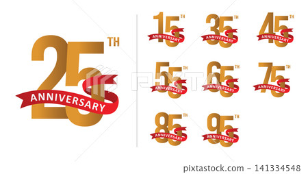 Set of happy anniversary modern gold ribbon number Set of happy anniversary modern gold ribbon number 141334548
