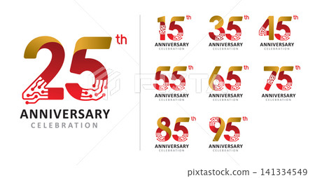 Set of happy anniversary modern gold technology number Set of happy anniversary modern gold technology number 141334549