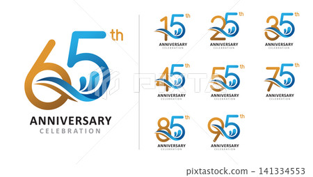 Set of happy anniversary modern water and gold number Set of happy anniversary modern water and gold number 141334553