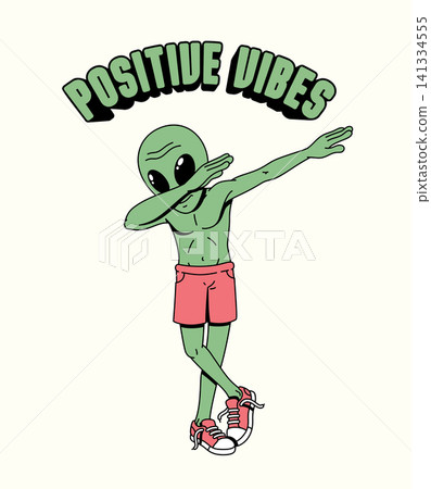 alien doing dabbing pose illustration alien doing dabbing pose illustration 141334555