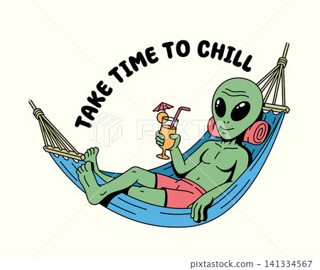 alien lying on a hammock illustration alien lying on a hammock illustration 141334567