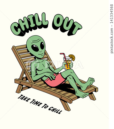 alien lying on a wooden lounger illustration alien lying on a wooden lounger illustration 141334568