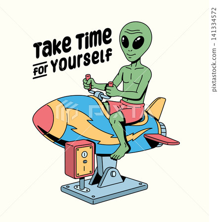 alien riding a coin operated rocket illustration alien riding a coin operated rocket illustration 141334572