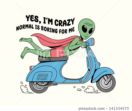 alien riding a scooter strangely illustration alien riding a scooter strangely illustration 141334573