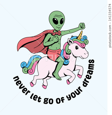 alien riding a unicorn illustration alien riding a unicorn illustration 141334574