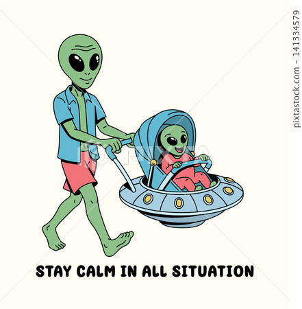 alien walking with her baby illustration alien walking with her baby illustration 141334579