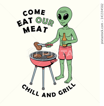 aliens are grilling bbq illustration aliens are grilling bbq illustration 141334582