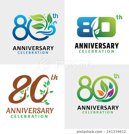 set of number 80 years anniversary celebration nature 141334612