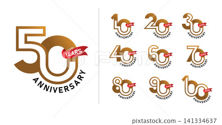 Set of anniversary gold ribbon number Set of anniversary gold ribbon number 141334637