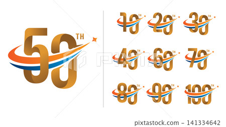 Set of anniversary modern gold and star number 141334642