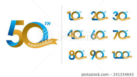 Set of anniversary modern gold ribbon number Set of anniversary modern gold ribbon number 141334643