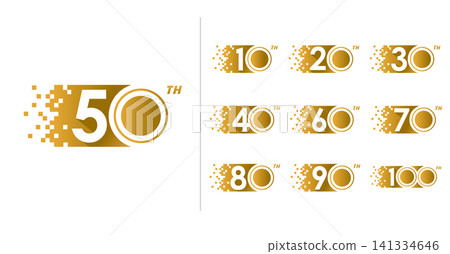 Set of anniversary modern golden pixel number 141334646