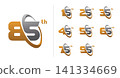 Set of happy anniversary circle gold and silver number 141334669