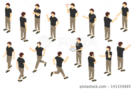 Isometric character illustration: Short-sleeved office casual men's set 141334885