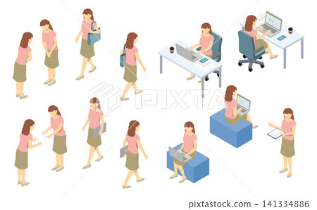 等距人物插畫:短袖辦公室休閒女裝套裝(商務場景) 等距人物插畫:短袖辦公室休閒女裝套裝(商務場景) 141334886