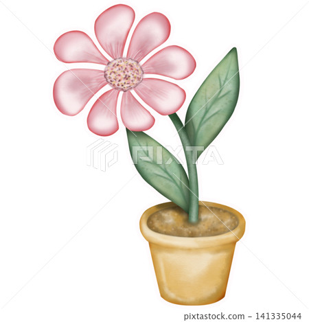 Set of cute kawaii Flowers in pots stickers elements. hand drawn pastel color.Watercolor Potted Plants. Set of cute kawaii Flowers in pots stickers elements. hand drawn pastel color.Watercolor Potted Plants. 141335044