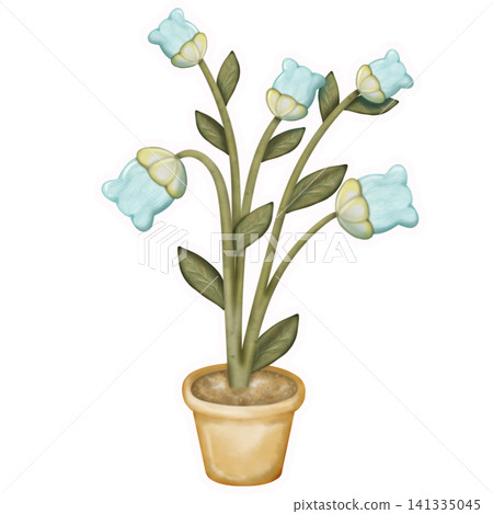Set of cute kawaii Flowers in pots stickers elements. hand drawn pastel color.Watercolor Potted Plants. Set of cute kawaii Flowers in pots stickers elements. hand drawn pastel color.Watercolor Potted Plants. 141335045