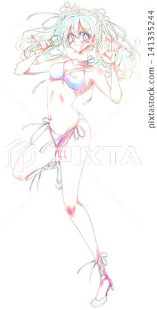 Idol line drawing singing in a swimsuit Idol line drawing singing in a swimsuit 141335244