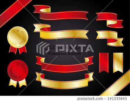 Gold and red ribbon 141335643
