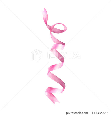 Watercolor ribbon serpentine isolated. Template of silk streamer for festive decoration. Hand drawn clipart for cards, wrapper, textile, birthday and holiday backdrop, printing sticker and packaging Watercolor ribbon serpentine isolated. Template of silk streamer for festive decoration. Hand drawn clipart for cards, wrapper, textile, birthday and holiday backdrop, printing sticker and packaging 141335836