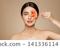 Autumn portrait of beautiful woman with clean fresh skin 141336114