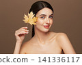 Autumn portrait of beautiful woman with clean fresh skin 141336117