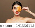 Autumn portrait of beautiful woman with clean fresh skin 141336118