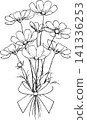 一幅線條畫的波斯菊花束。 141336253