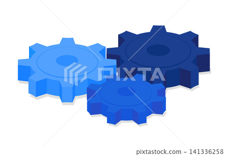 An illustration of three interconnected blue gears, vector graphic. An illustration of three interconnected blue gears, vector graphic. 141336258