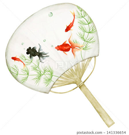 金魚扇子（望遠鏡眼金魚）水彩插圖 141336654