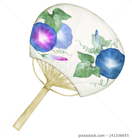 Fan, Morning Glory, Summer Flower, Watercolor Illustration 141336655